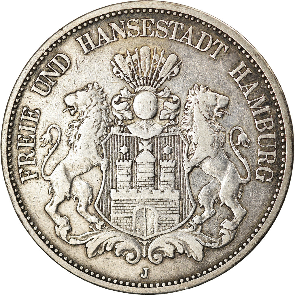 Coin, German States, HAMBURG, 5 Mark, 1875, Hamburg, VF(30-35), Silver, KM:598