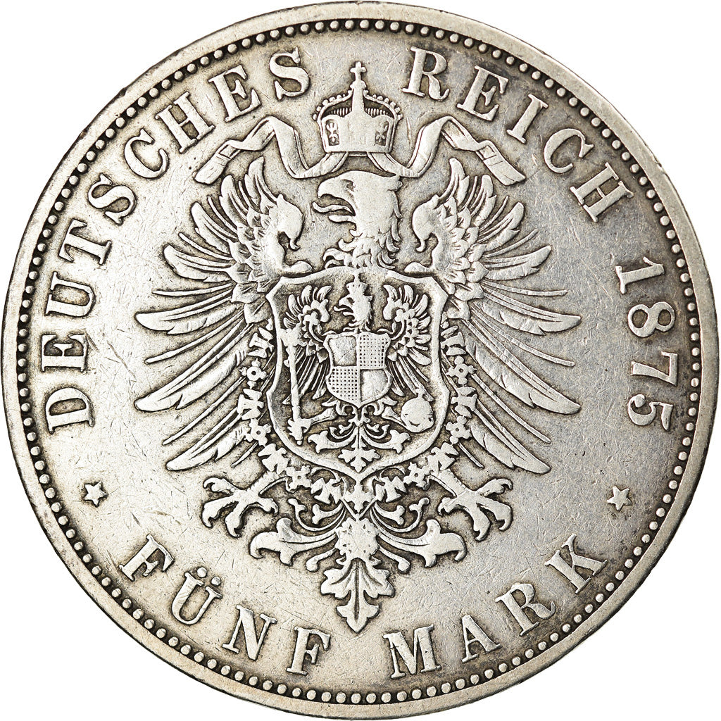 Coin, German States, HAMBURG, 5 Mark, 1875, Hamburg, VF(30-35), Silver, KM:598