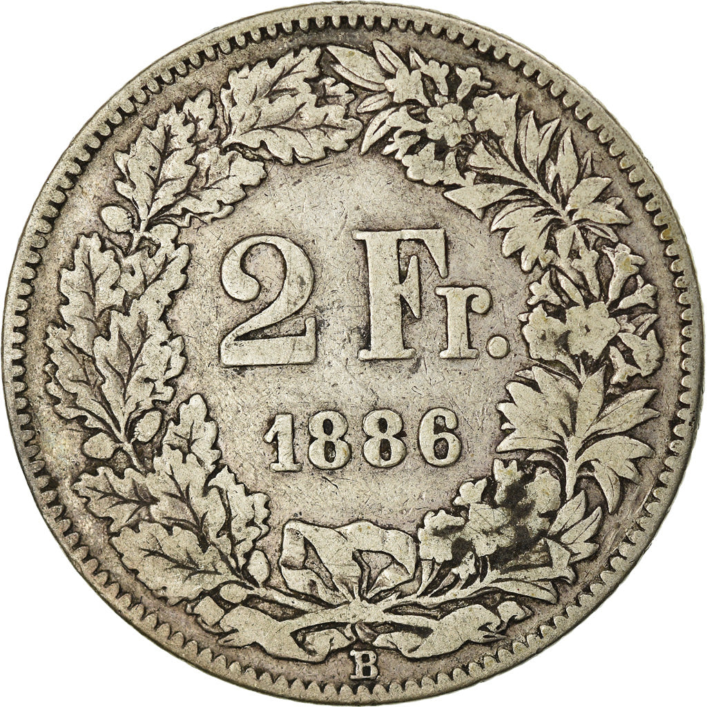 Coin, Switzerland, 2 Francs, 1886, Bern, VF(20-25), Silver, KM:21