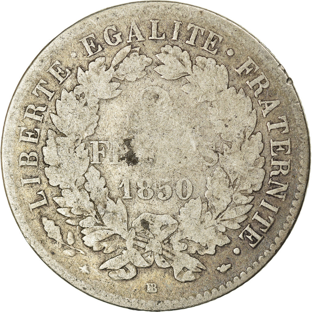 Münze, Frankreich, Cérès, 2 Francs, 1850, Strasbourg, SGE+, Silber, KM:760.2