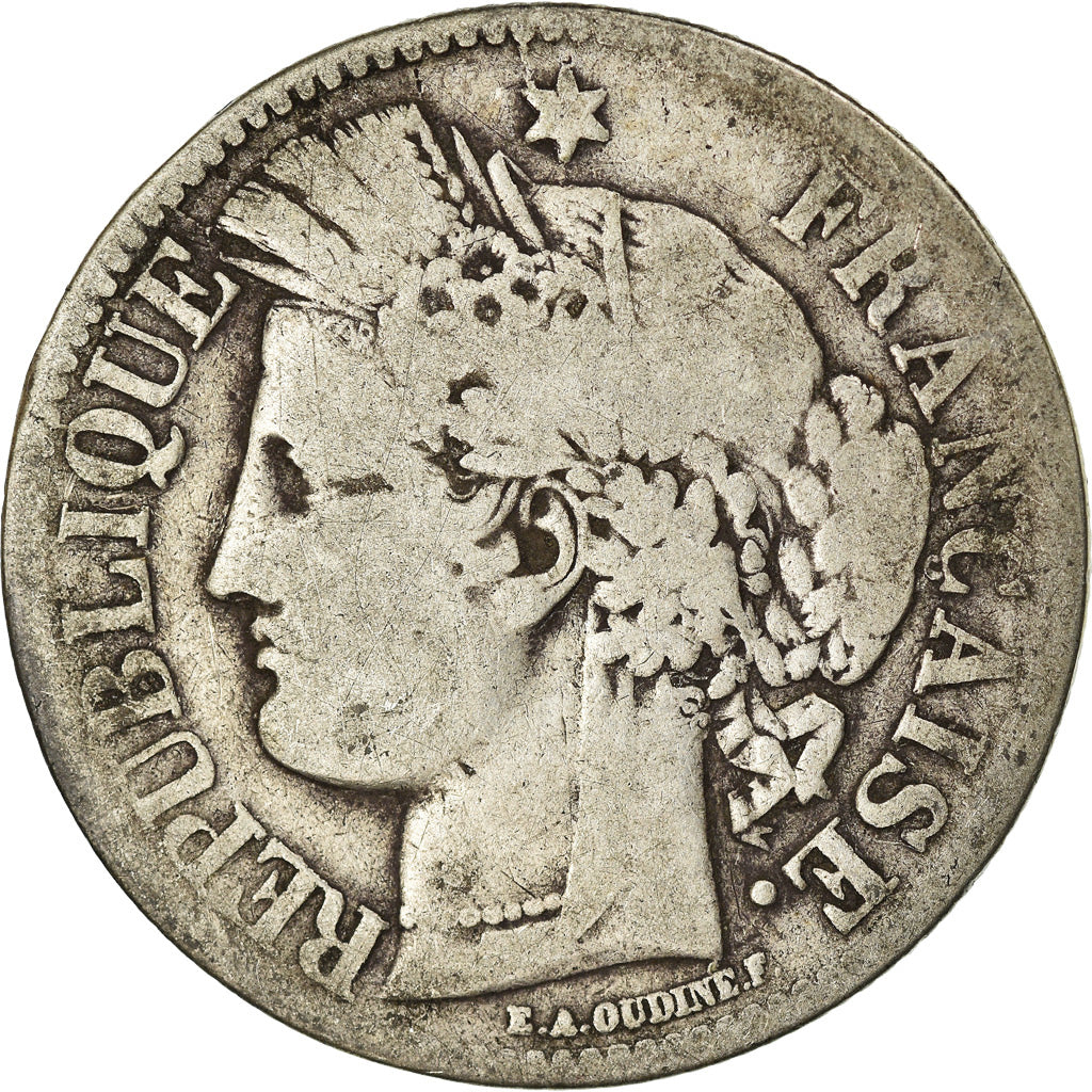 Moneta, Francia, Cérès, 2 Francs, 1871, Bordeaux, B+, Argento, KM:816.2