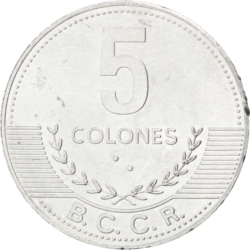 COSTA RICA, 5 Colones, 2008, KM #227b, MS(63), Aluminum, 21.4, 0.89