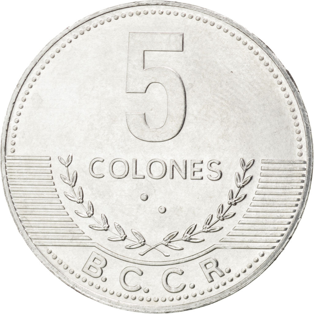 COSTA RICA, 5 Colones, 2008, KM #227b, MS(63), Aluminum, 21.4, 0.91
