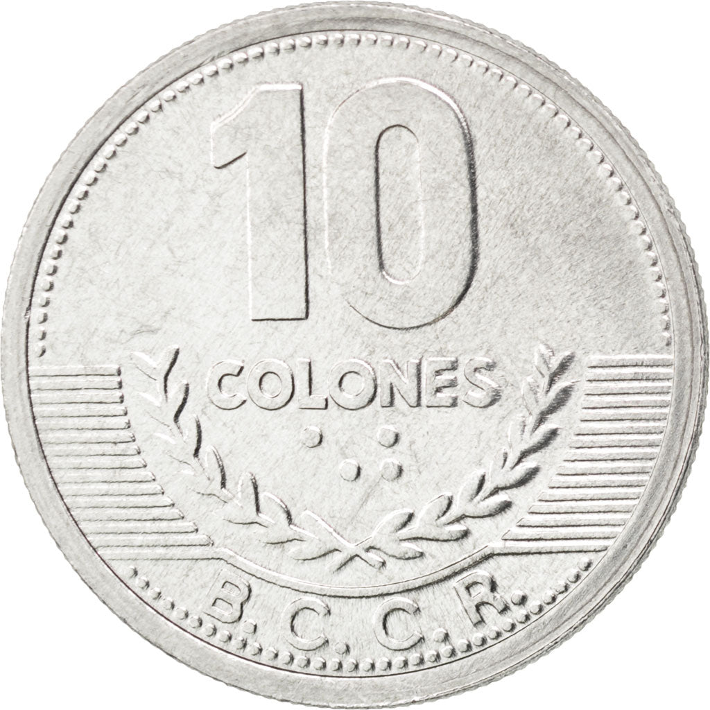 COSTA RICA, 10 Colones, 2008, KM #228b, MS(63), Aluminum, 22.97, 1.14