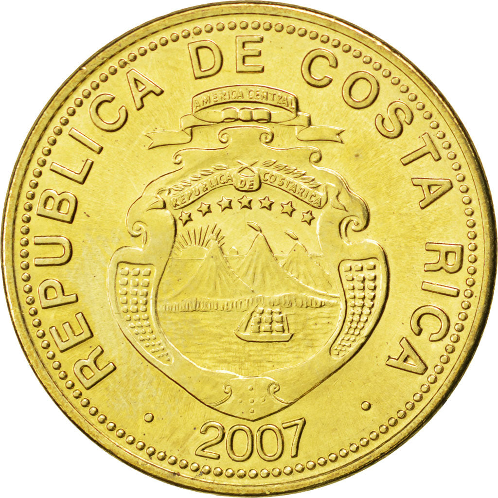 Coin, Costa Rica, 25 Colones, 2007, MS(63), Brass plated steel, KM:229