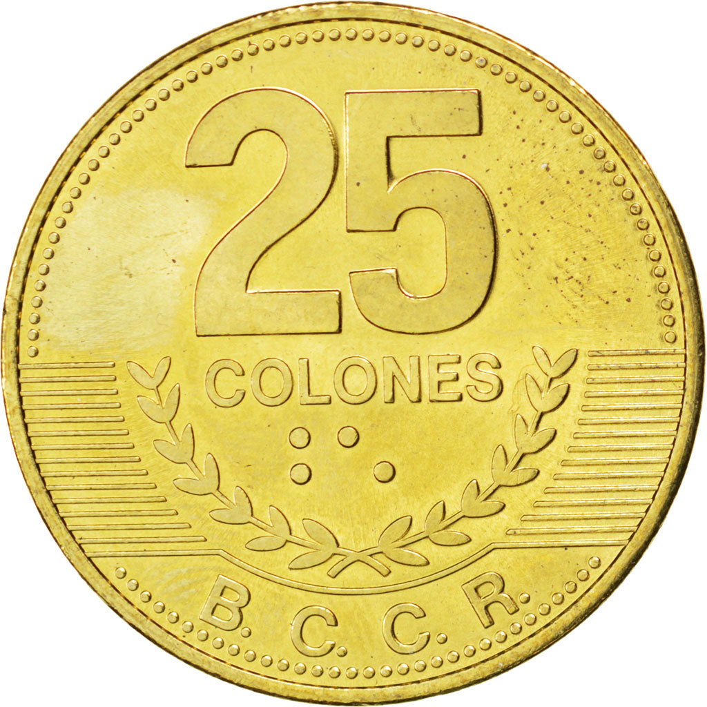 Coin, Costa Rica, 25 Colones, 2007, MS(63), Brass plated steel, KM:229