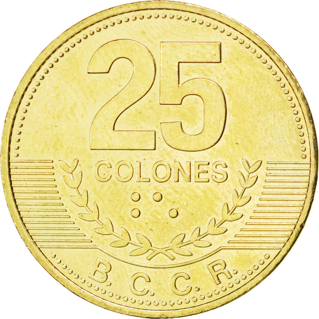 Coin, Costa Rica, 25 Colones, 2007, MS(63), Brass plated steel, KM:229