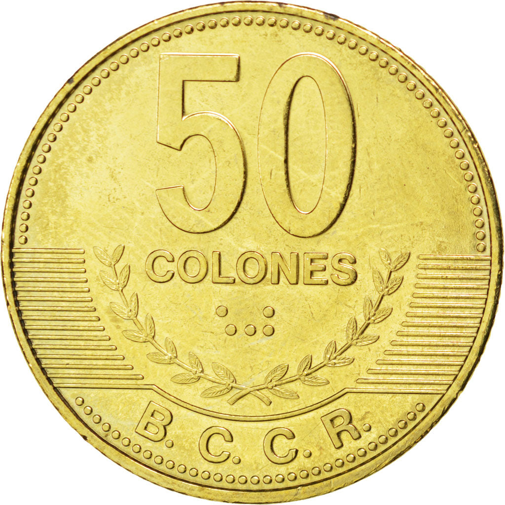 Coin, Costa Rica, 50 Colones, 2007, MS(63), Brass plated steel, KM:231.1b