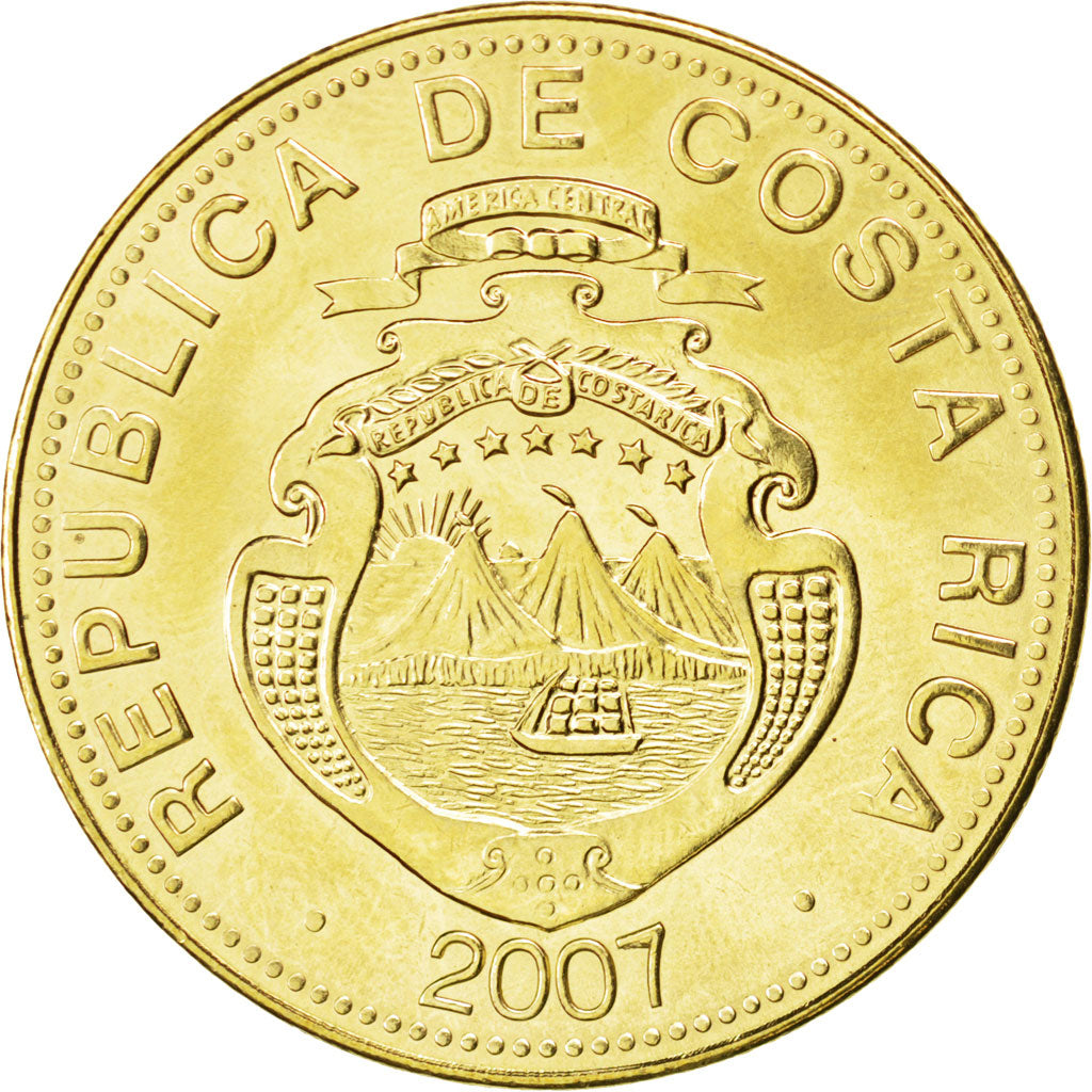 COSTA RICA, 500 Colones, 2007, KM #239.1a, MS(63), Brass Plated Steel, 33, 10.97