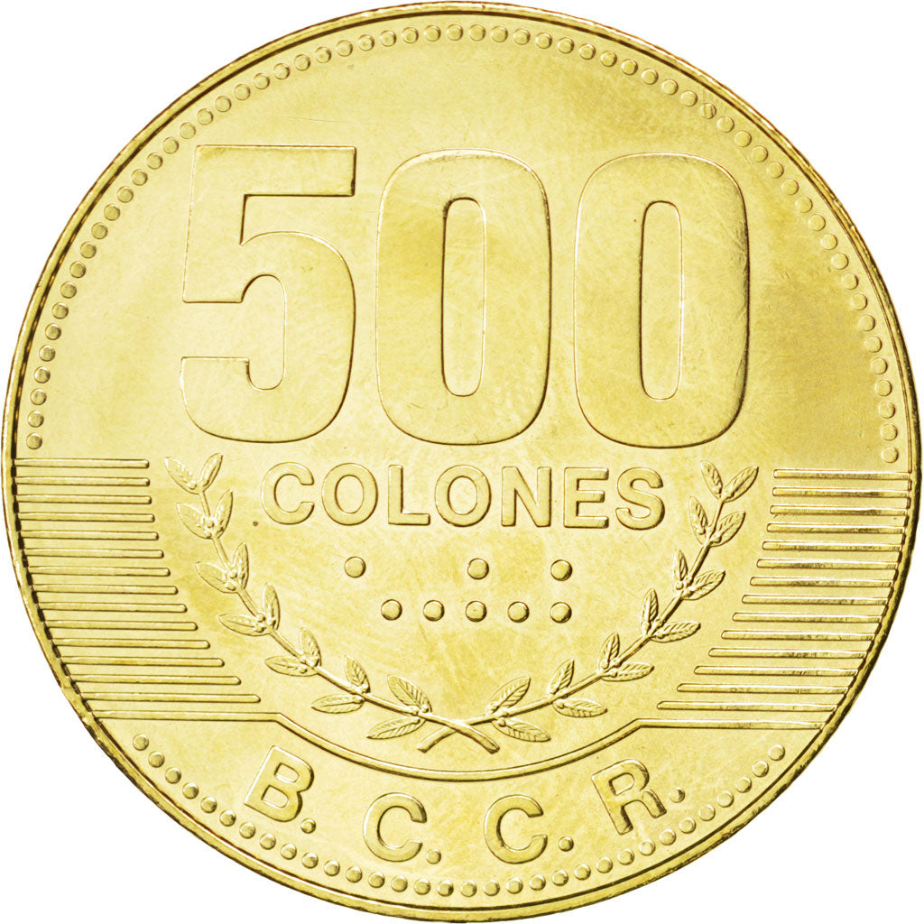 COSTA RICA, 500 Colones, 2007, KM #239.1a, MS(63), Brass Plated Steel, 33, 10.97