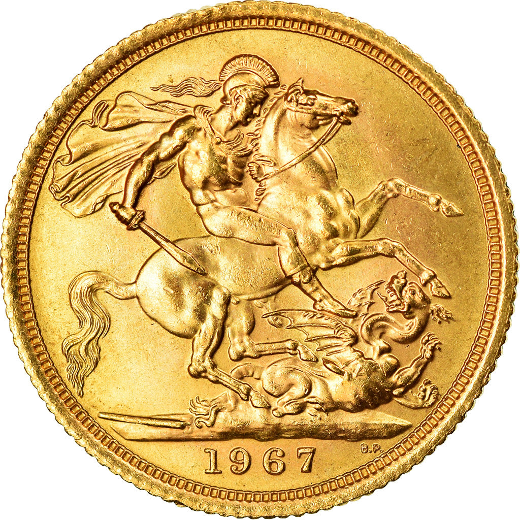 Coin, Great Britain, Elizabeth II, Sovereign, 1967, AU(55-58), Gold, KM:908