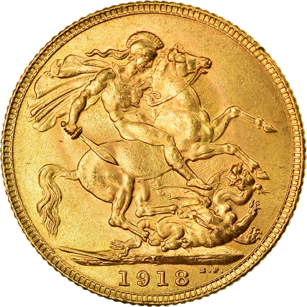 Coin, INDIA-BRITISH, George V, Sovereign, 1918, Bombay, MS(60-62), Gold, KM:525A