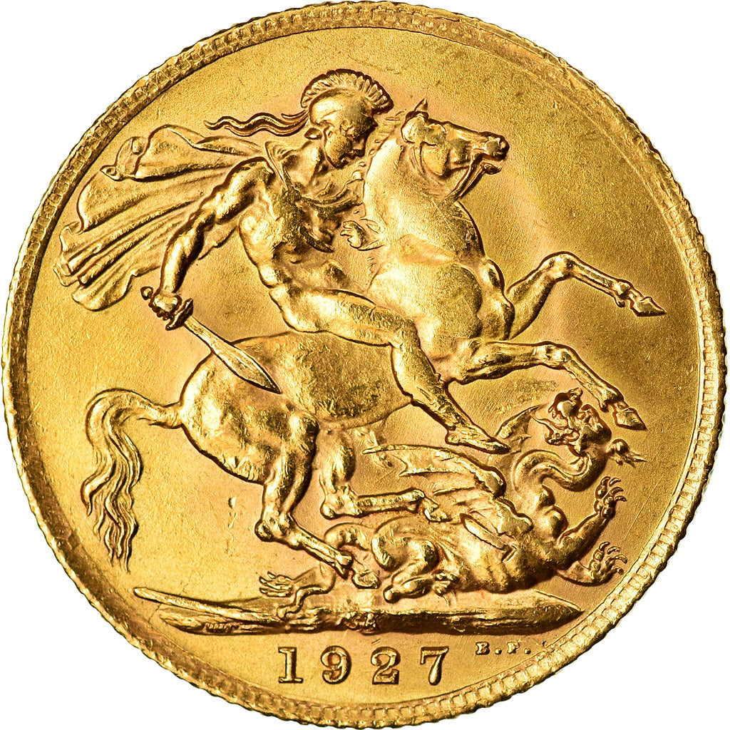 Moeda, África do Sul, George V, Sovereign, 1927, Pretoria, AU(55-58), Dourado