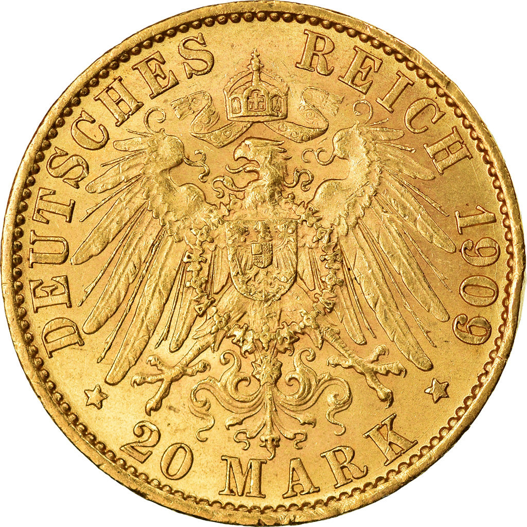 Moneda, Estados alemanes, PRUSSIA, Wilhelm II, 20 Mark, 1909, Berlin, EBC, Oro