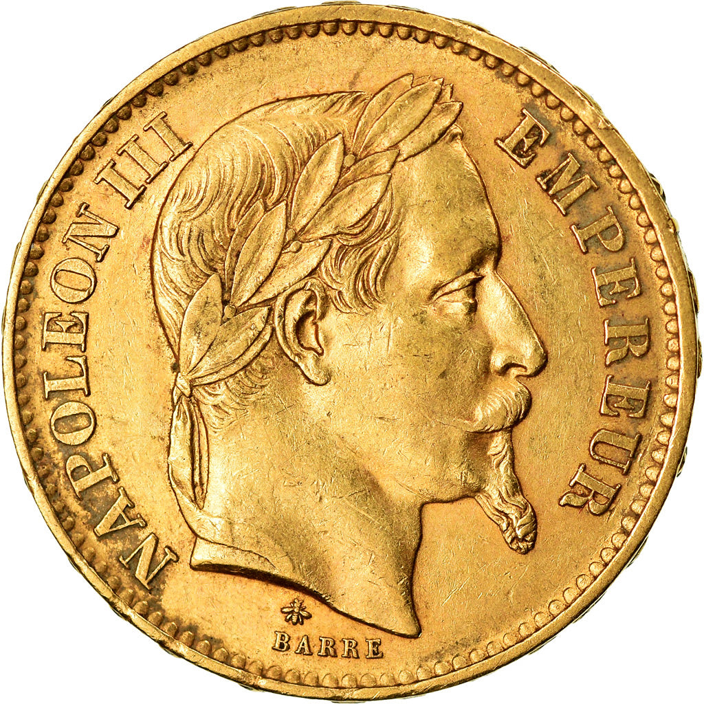 Moneta, Francia, Napoleon III, Napoléon III, 20 Francs, 1867, Paris, BB+, Oro