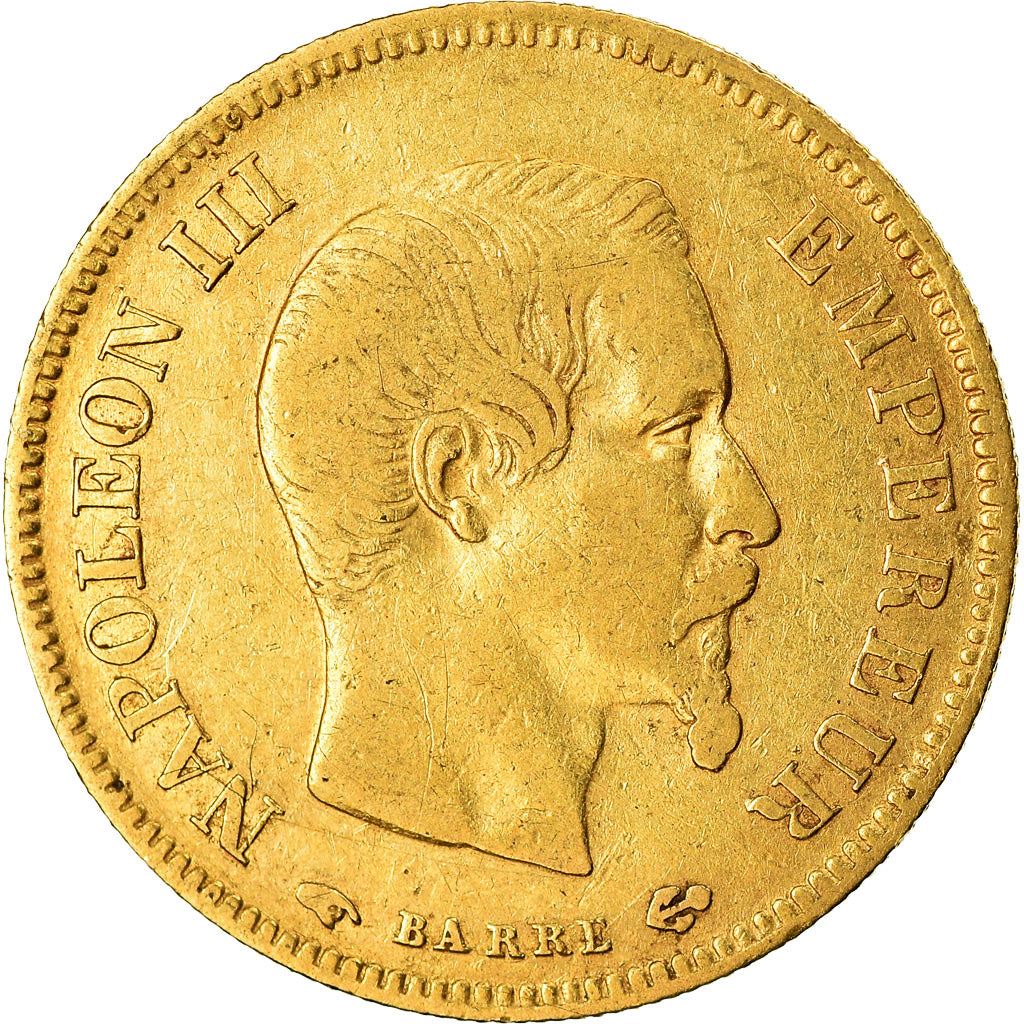 Moneta, Francia, Napoleon III, Napoléon III, 10 Francs, 1855, Paris, MB+, Oro
