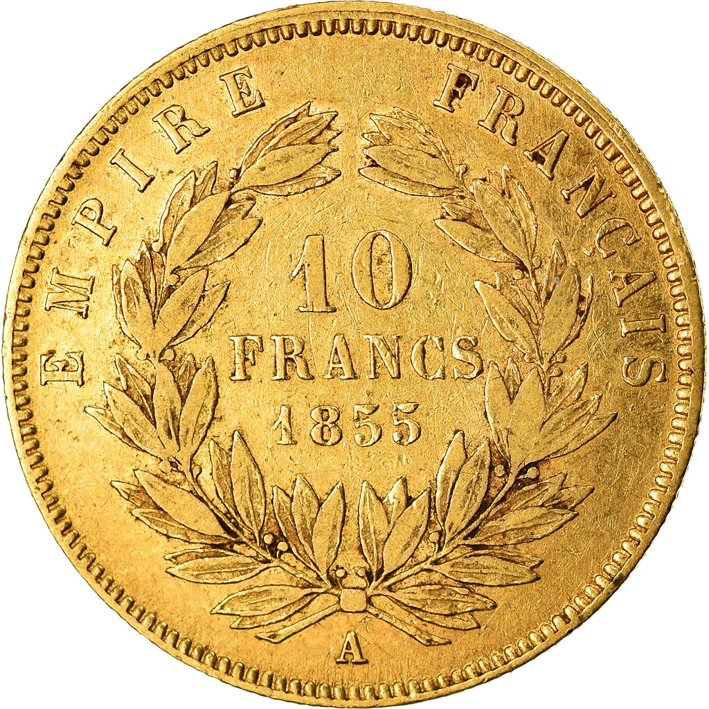 Moneta, Francia, Napoleon III, Napoléon III, 10 Francs, 1855, Paris, MB+, Oro