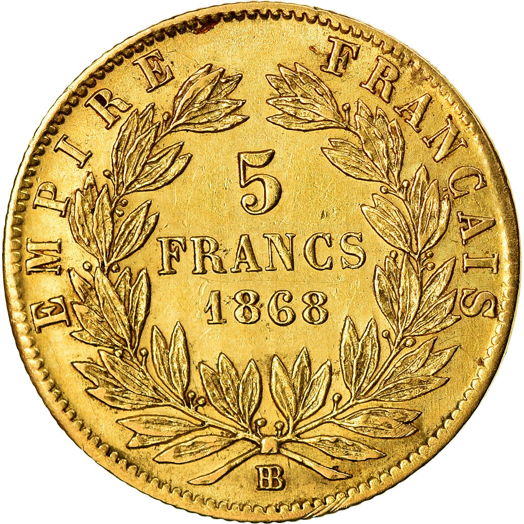 Coin, France, Napoleon III, 5 Francs, 1868, Strasbourg, EF(40-45), Gold