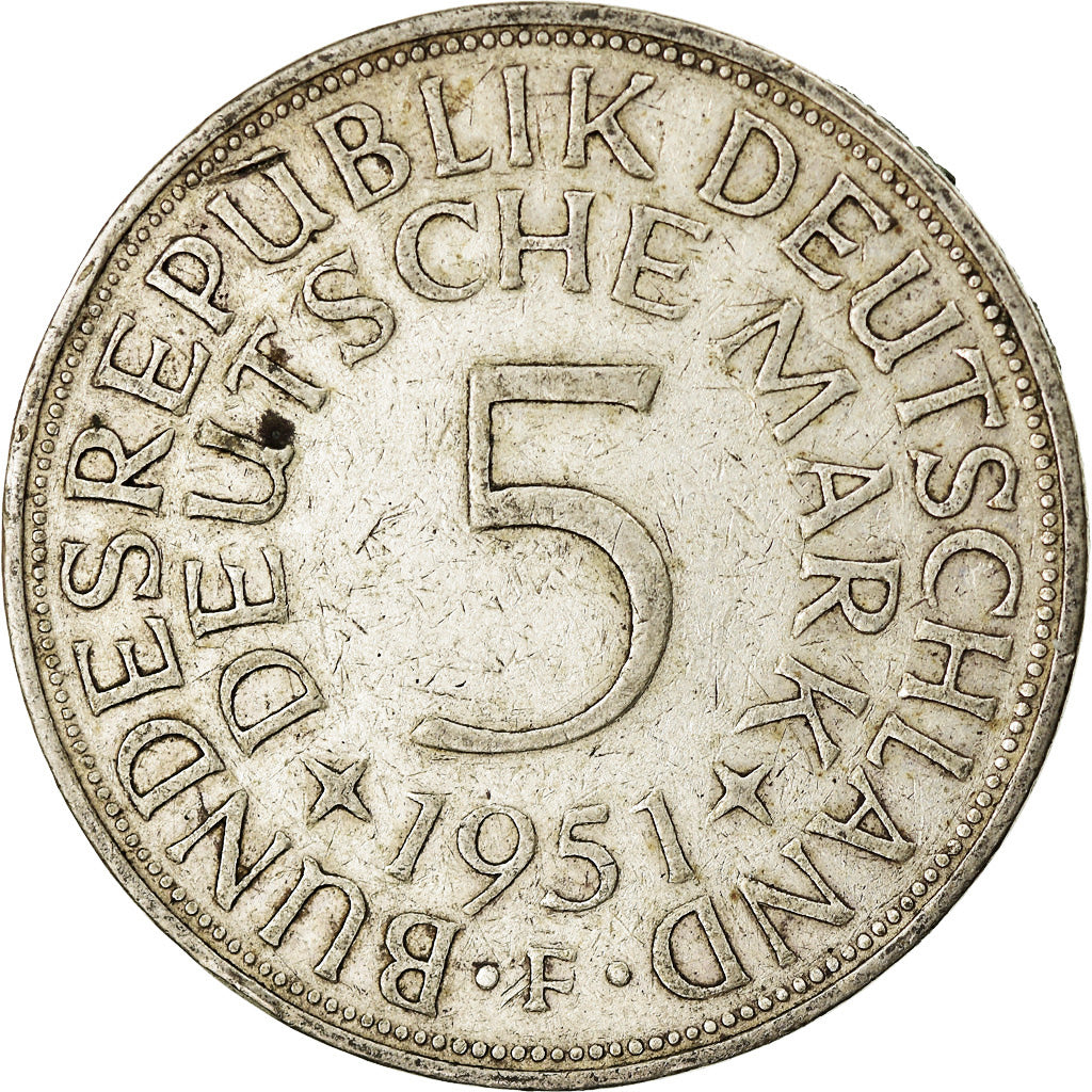 Münze, Bundesrepublik Deutschland, 5 Mark, 1951, Stuttgart, S+, Silber