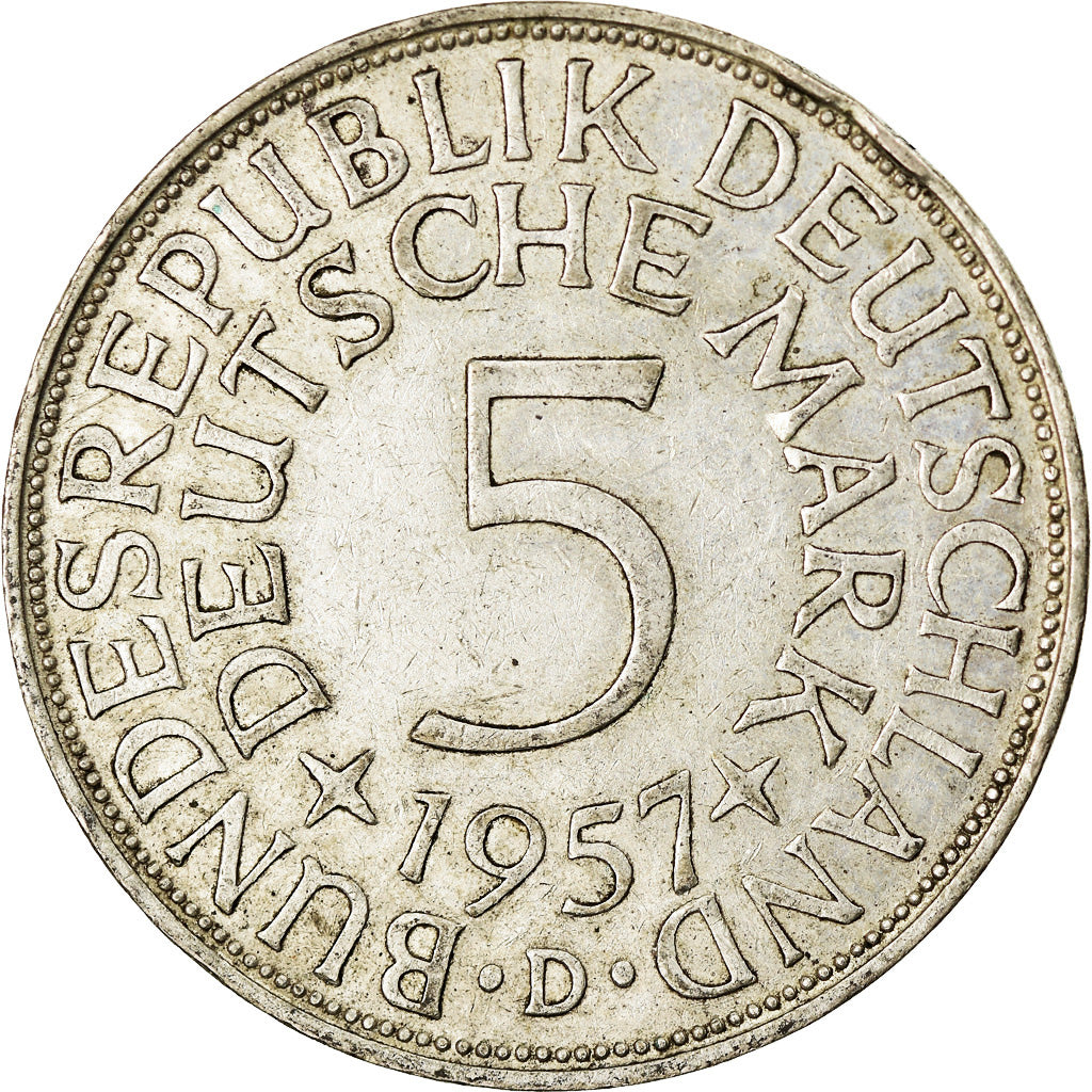 Münze, Bundesrepublik Deutschland, 5 Mark, 1957, Munich, SS+, Silber, KM:112.1
