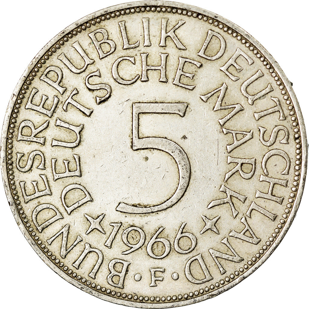 Coin, GERMANY - FEDERAL REPUBLIC, 5 Mark, 1966, Stuttgart, AU(50-53), Silver