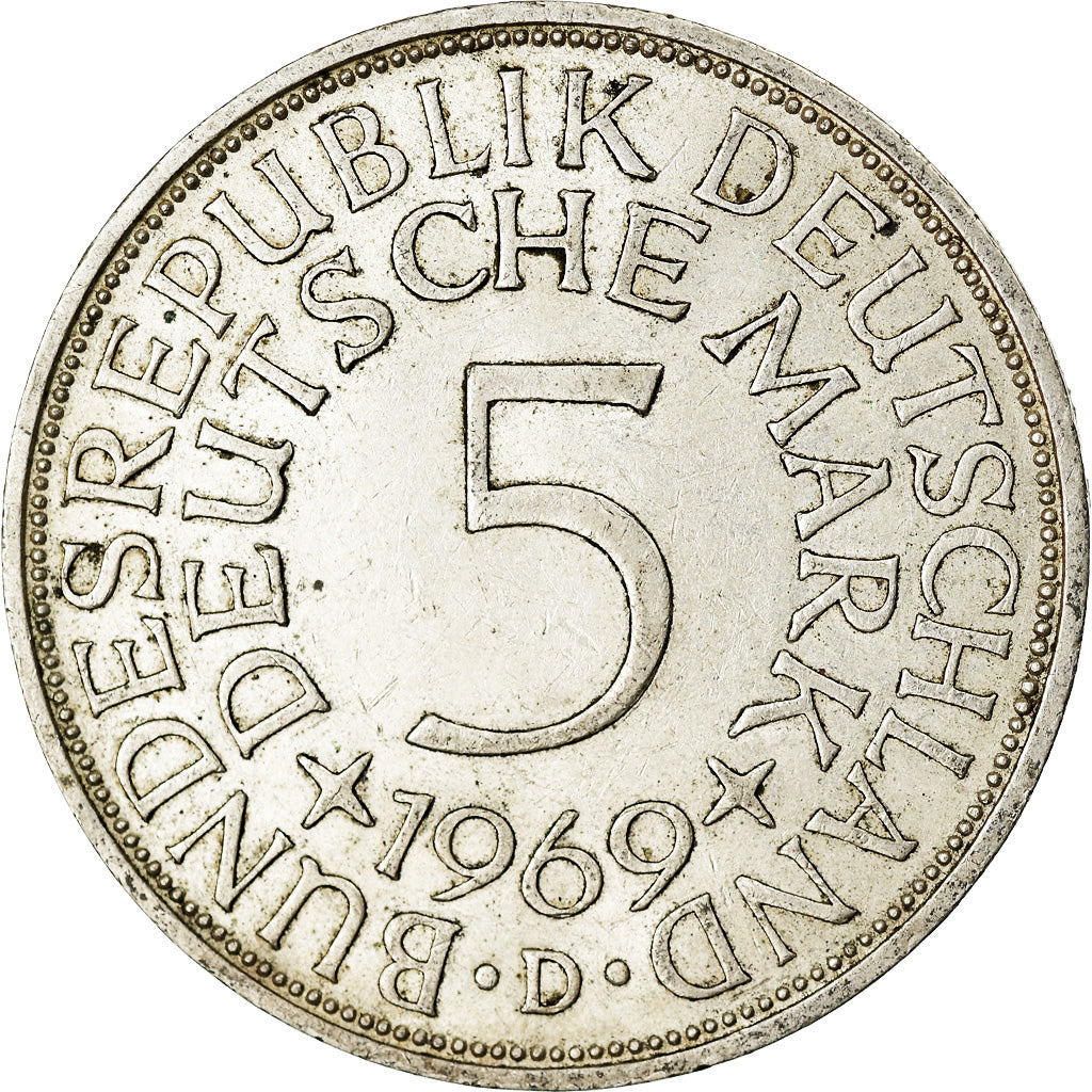 Coin, GERMANY - FEDERAL REPUBLIC, 5 Mark, 1969, Munich, AU(50-53), Silver