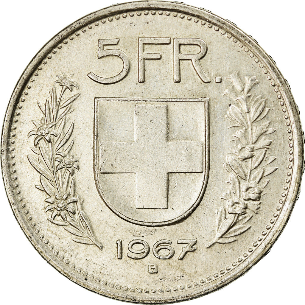 Münze, Schweiz, 5 Francs, 1967, Bern, VZ, Silber, KM:40