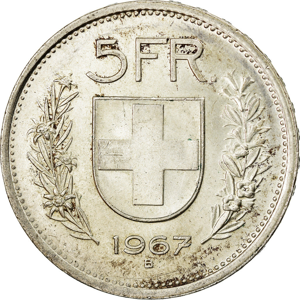 Münze, Schweiz, 5 Francs, 1967, Bern, VZ, Silber, KM:40