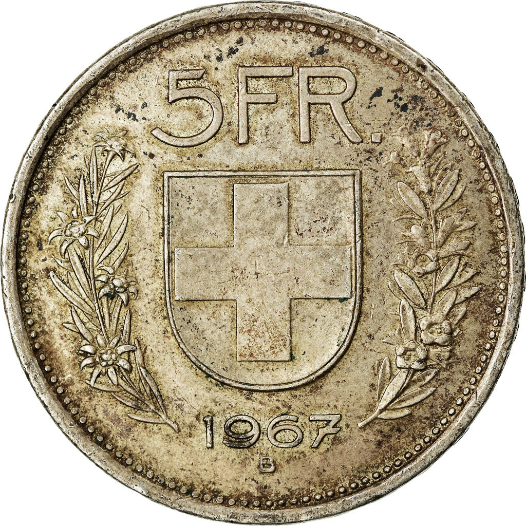 Coin, Switzerland, 5 Francs, 1967, Bern, AU(50-53), Silver, KM:40