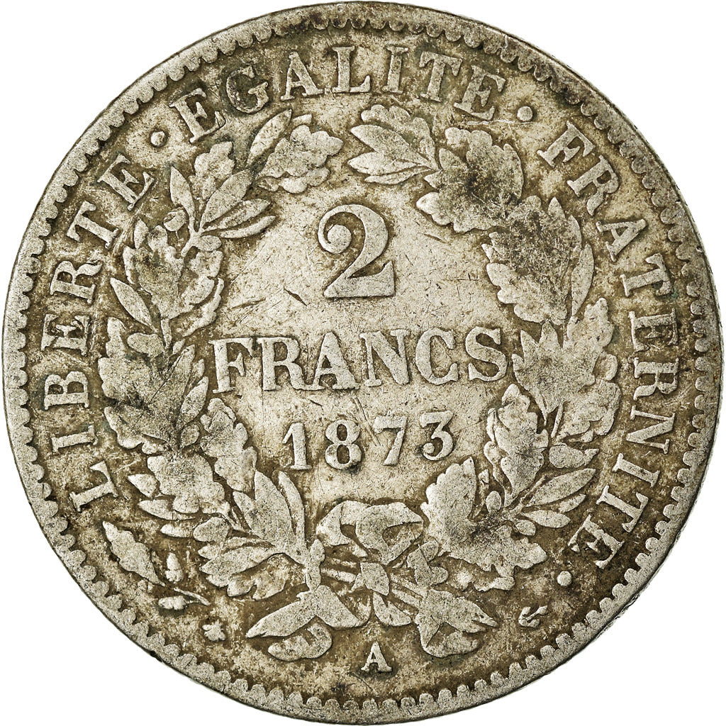 Coin, France, Cérès, 2 Francs, 1873, Paris, VF(20-25), Silver, KM:817.1