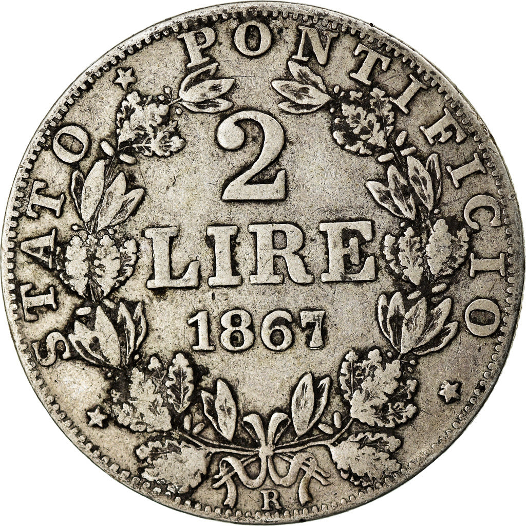 Munten, Italiaanse staten, PAPAL STATES, Pius IX, 2 Lire, 1867, Roma, ZF