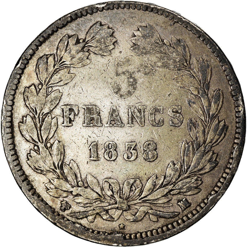 Monnaie, France, Louis-Philippe, 5 Francs, 1838, Marseille, TB+, Argent