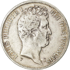 Moneta, Francia, Louis-Philippe, 5 Francs, 1830, Paris, MB+, Argento, KM:735.1