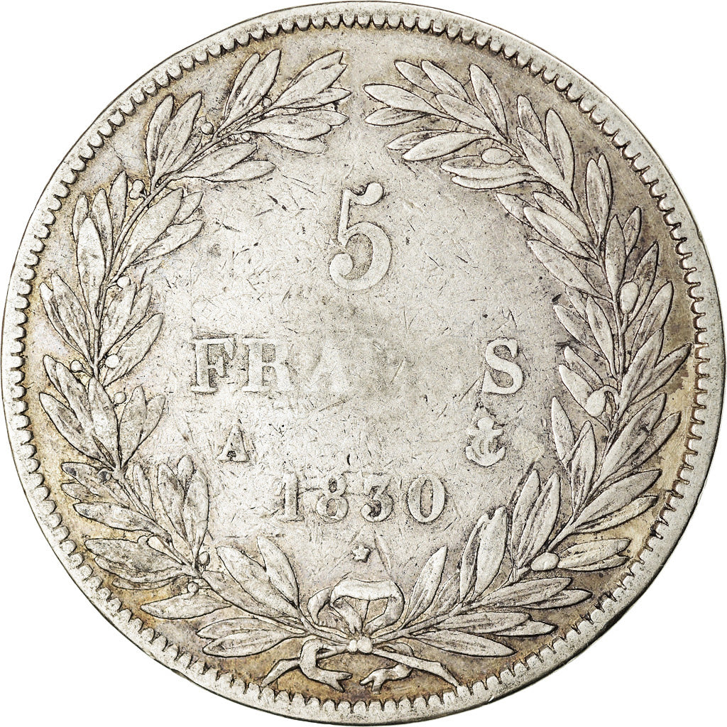 Moneta, Francia, Louis-Philippe, 5 Francs, 1830, Paris, MB+, Argento, KM:735.1