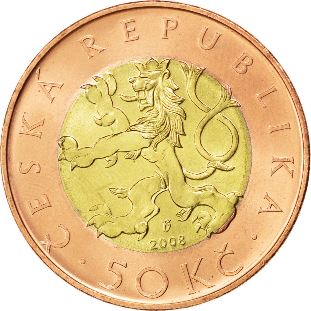 Coin, Czech Republic, 50 Korun, 2008, MS(63), Bi-Metallic, KM:1