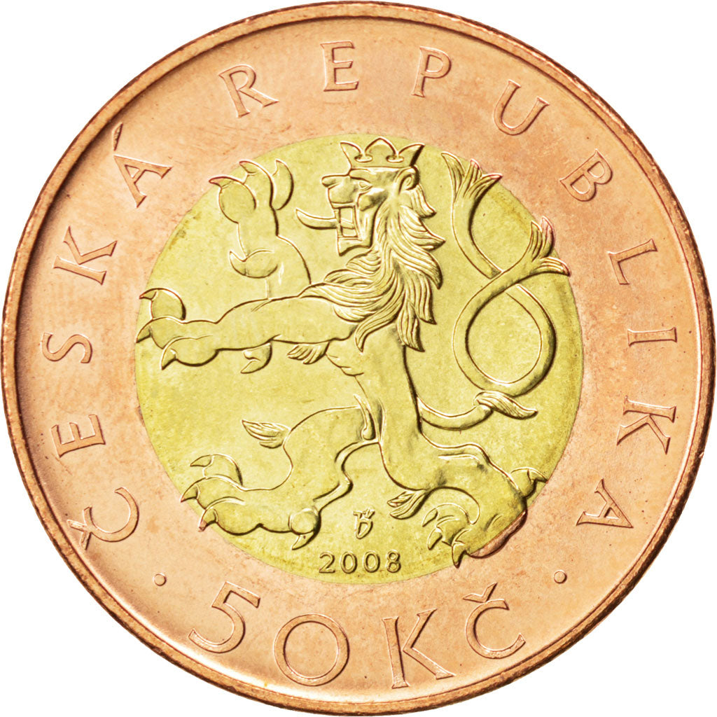 Coin, Czech Republic, 50 Korun, 2008, MS(63), Bi-Metallic, KM:1