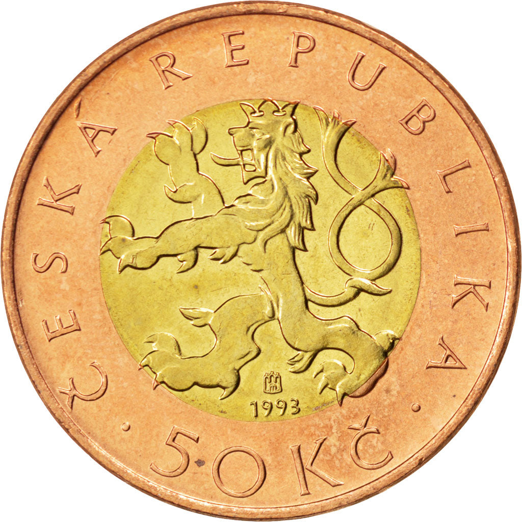 CZECH REPUBLIC, 50 Korun, 1993, KM #1, MS(63), Bi-Metallic, 27.5, 9.65