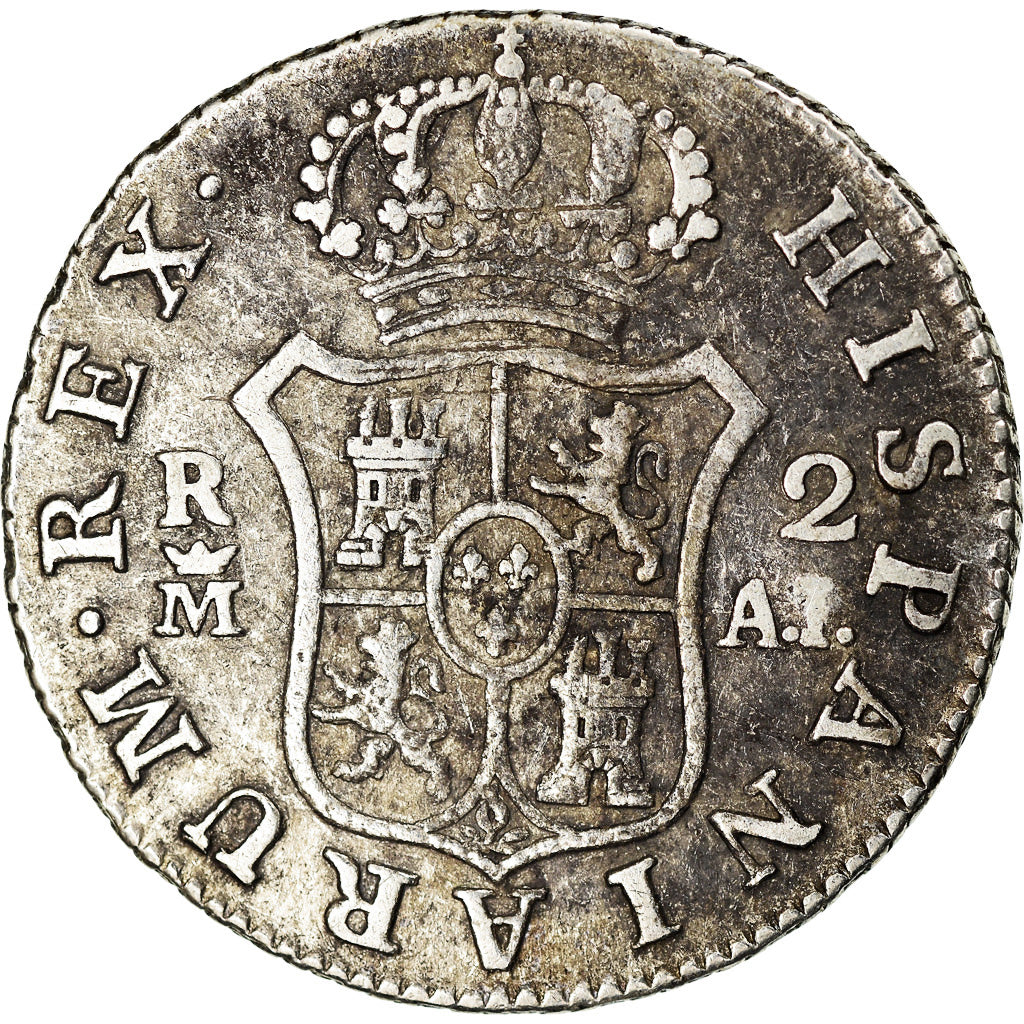 Moneta, Spagna, Charles IV, 2 Reales, 1808, Madrid, MB, Argento, KM:430.1