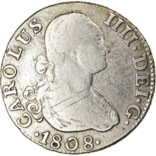 Moneta, Spagna, Charles IV, 2 Reales, 1808, Madrid, MB, Argento, KM:430.1