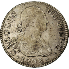 Munten, Spanje, Charles IV, 2 Reales, 1808, Madrid, ZG+, Zilver, KM:430.1