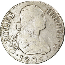 Moneta, Spagna, Charles IV, 2 Reales, 1806, Madrid, MB, Argento, KM:430.1