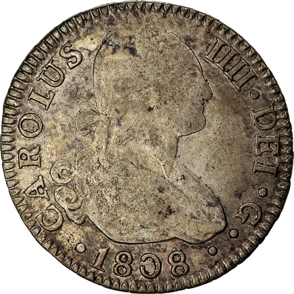 Coin, Spain, Charles IV, 2 Reales, 1808, Seville, VF(30-35), Silver, KM:430.2