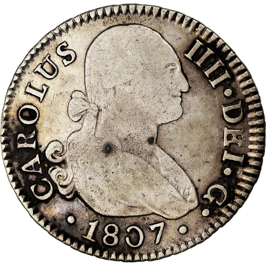 Moneda, España, Charles IV, 2 Reales, 1807, Seville, BC+, Plata, KM:430.2