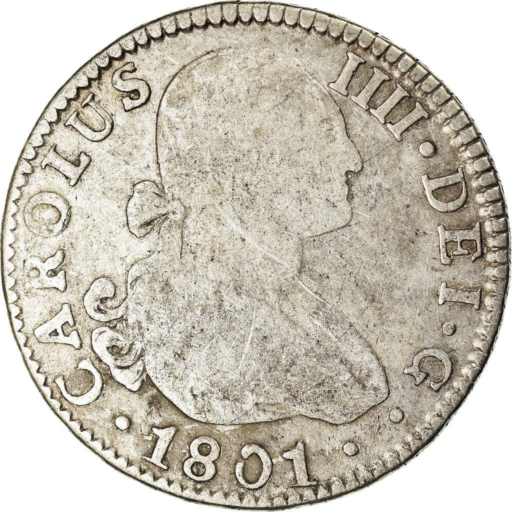 Monnaie, Espagne, Charles IV, 2 Reales, 1801, Seville, TB, Argent, KM:430.2