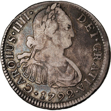 Moeda, Peru, Charles IV, 2 Reales, 1792, Lima, VF(30-35), Prata, KM:95