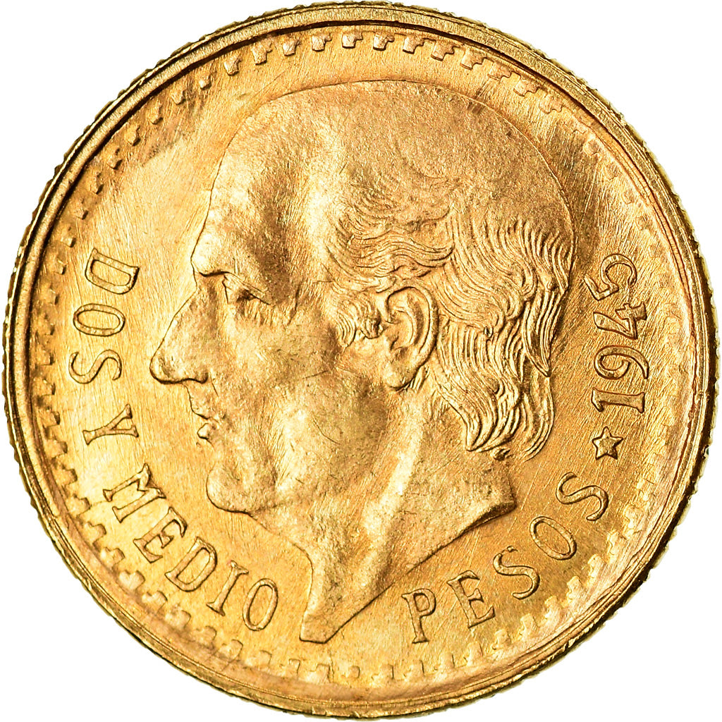 Moneda, México, 2-1/2 Pesos, 1945, Mexico City, SC, Oro, KM:463