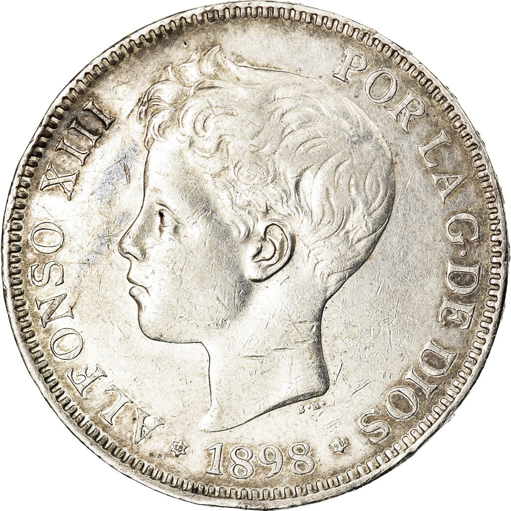 Munten, Spanje, Alfonso XIII, 5 Pesetas, 1898, Madrid, ZF, Zilver, KM:707