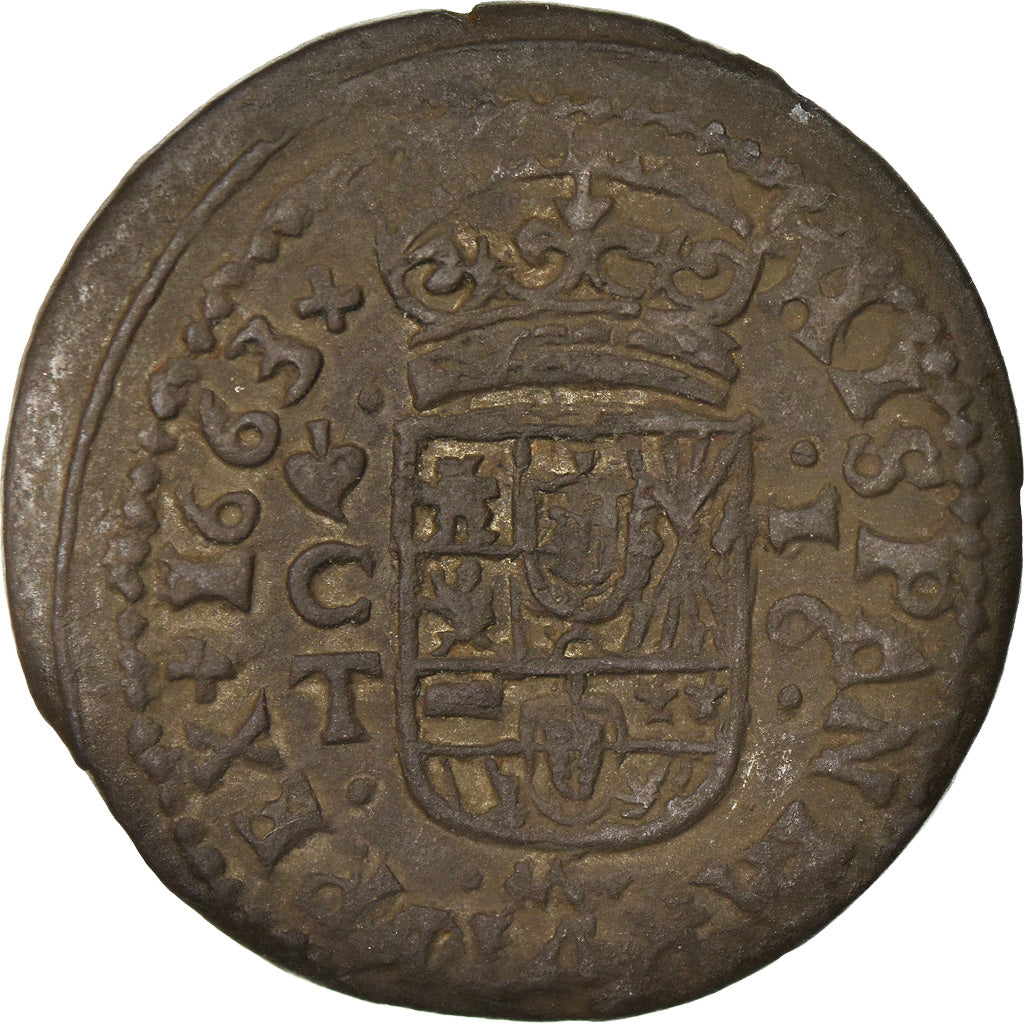 Moneda, España, Philip IV, 16 Maravedis, 1663, Cordoba, MBC+, Cobre
