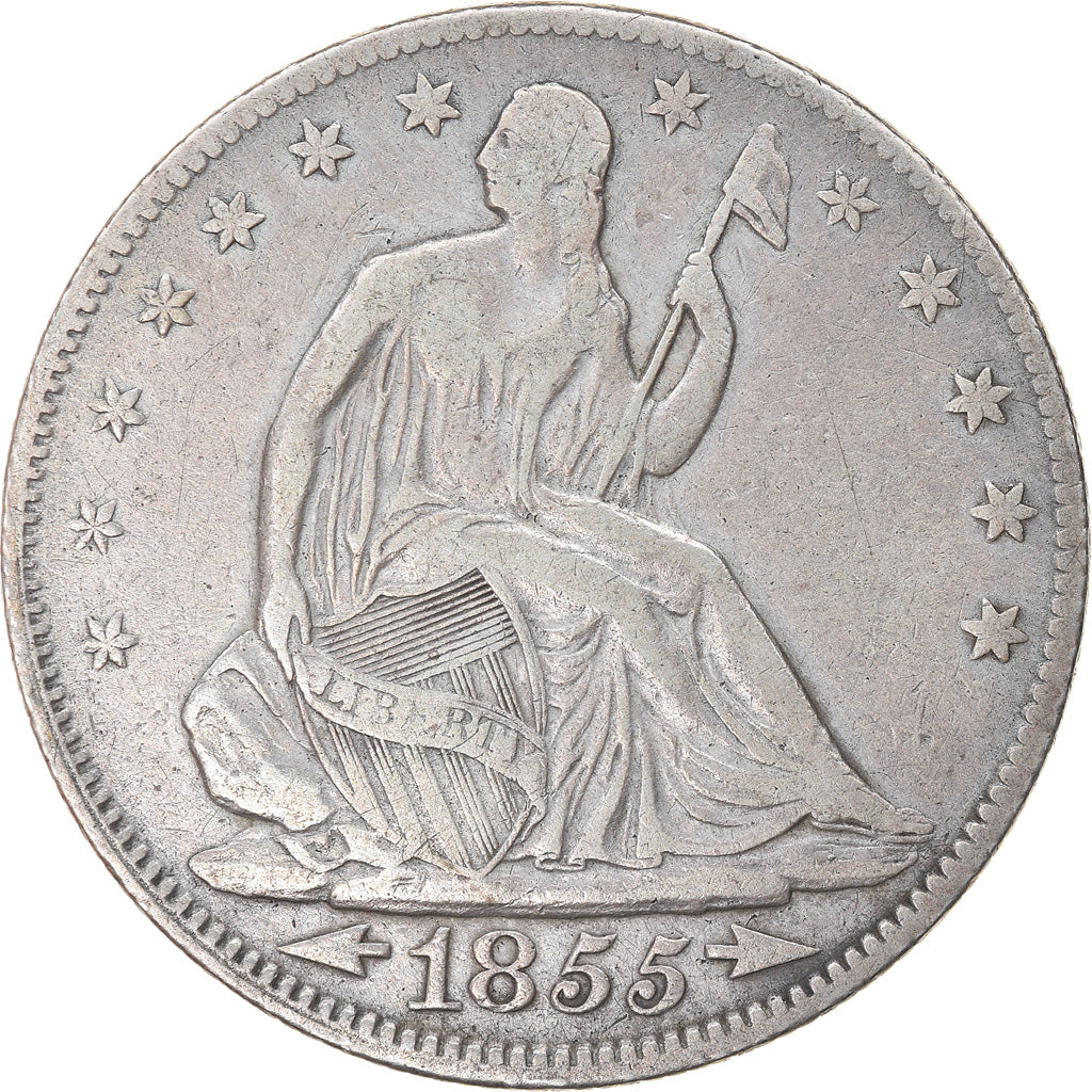 Coin, United States, Seated Liberty Half Dollar, Half Dollar, 1855, U.S. Mint