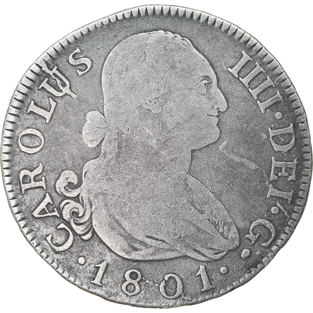 Coin, Spain, Charles IV, 2 Reales, 1801, Madrid, Die Break, VF(30-35), Silver